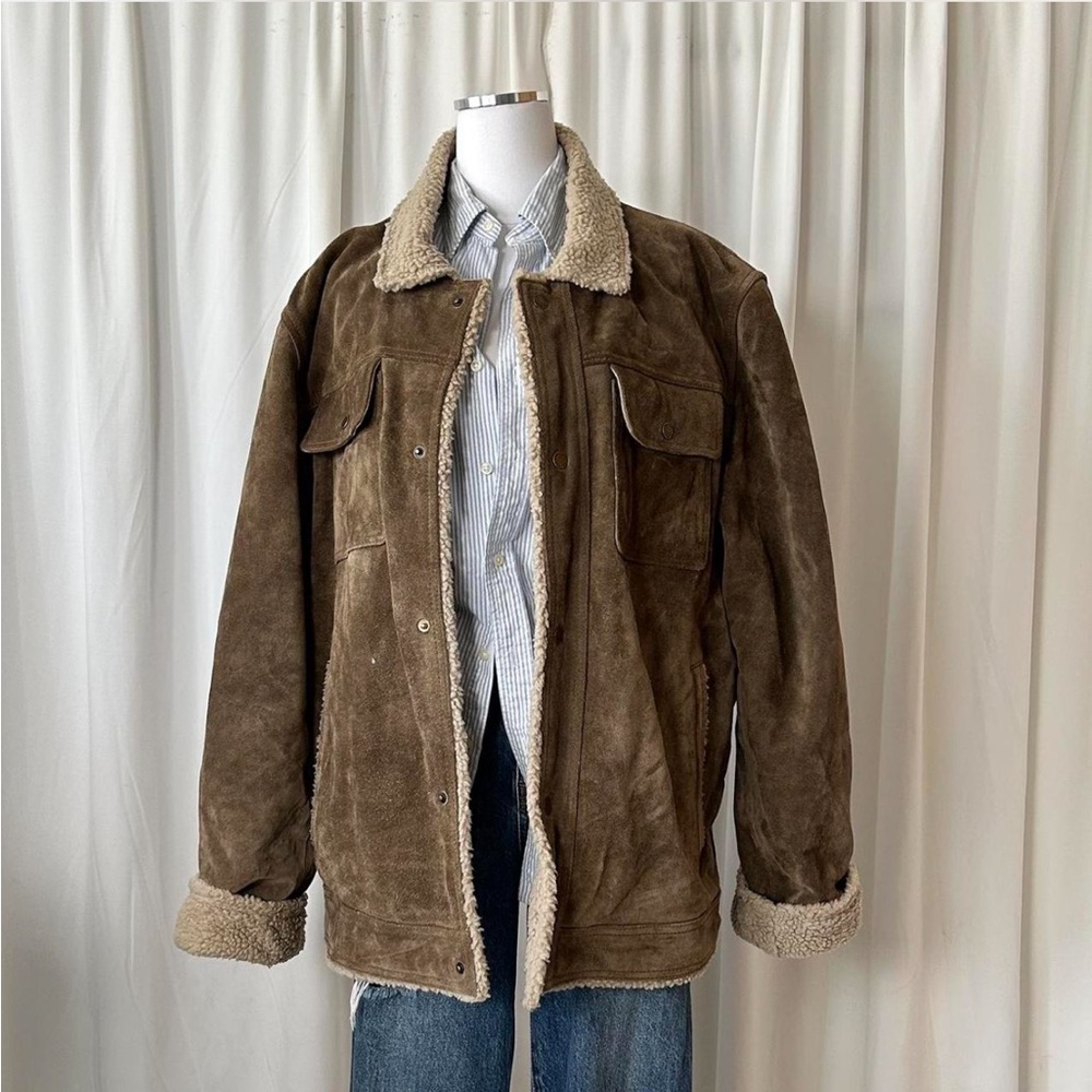 Vintage Wilson’s Leather Brown Weathered Suede Sherpa Lined Men’s Jacket. - Picture 4 of 8